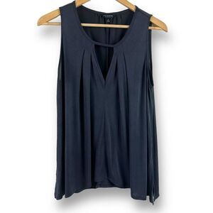 Lucky Brand Women's Size S Sleeveless Keyhole Tank Top Navy Blue Casual Flowy‎